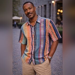 Vatpave Abstract Patchwork Shirt XL | Multicolor Resort Wear Button Up